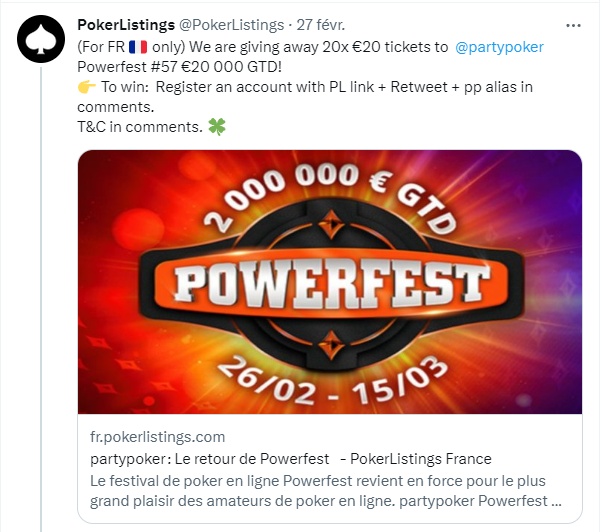 PokerListings partypoker Powerfest promo