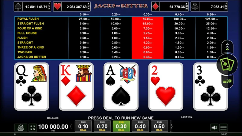 Le jeu Jacks or better