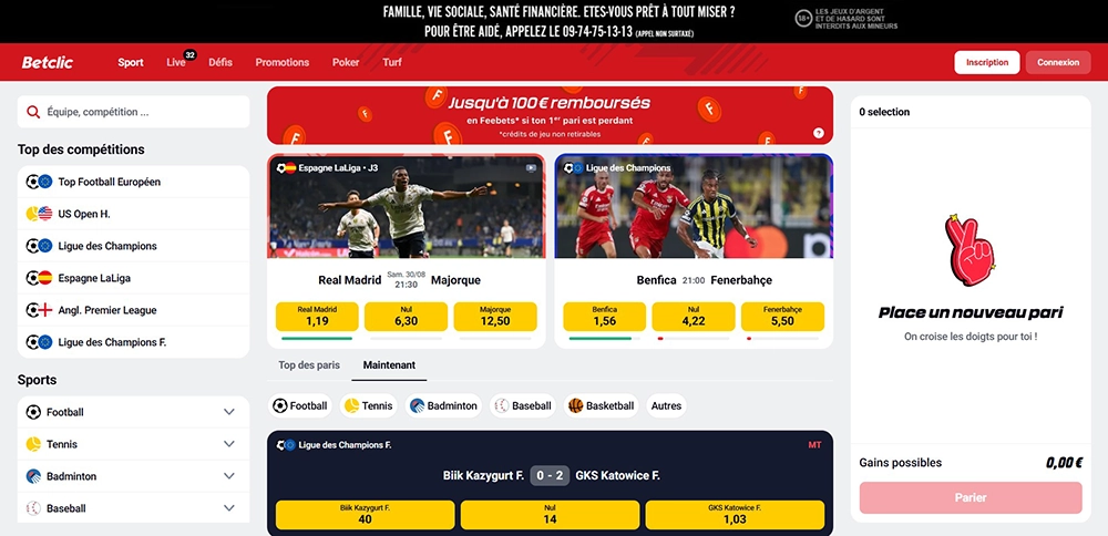 Page d'accueil Betclic Sport