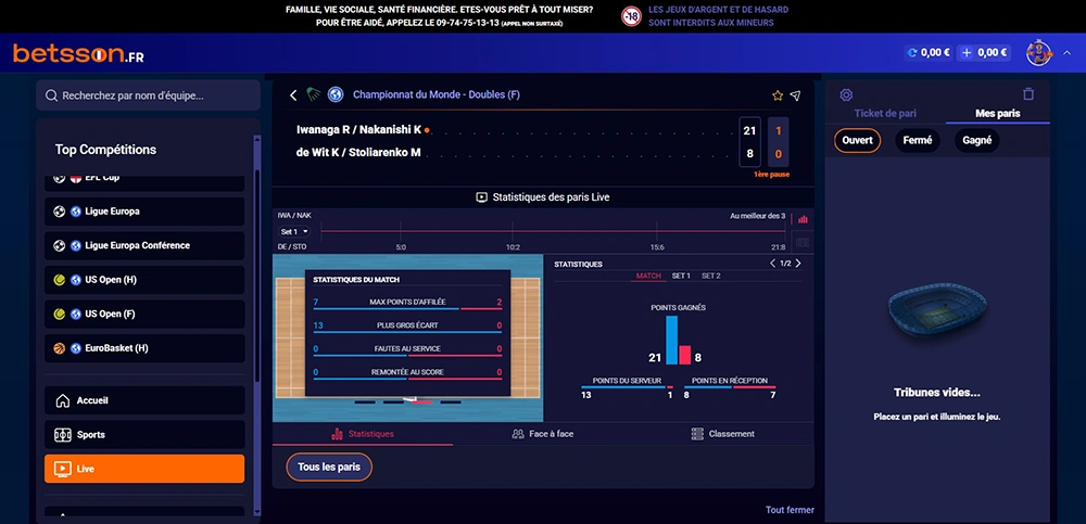 Page avec pari en ligne Betsson Sport
