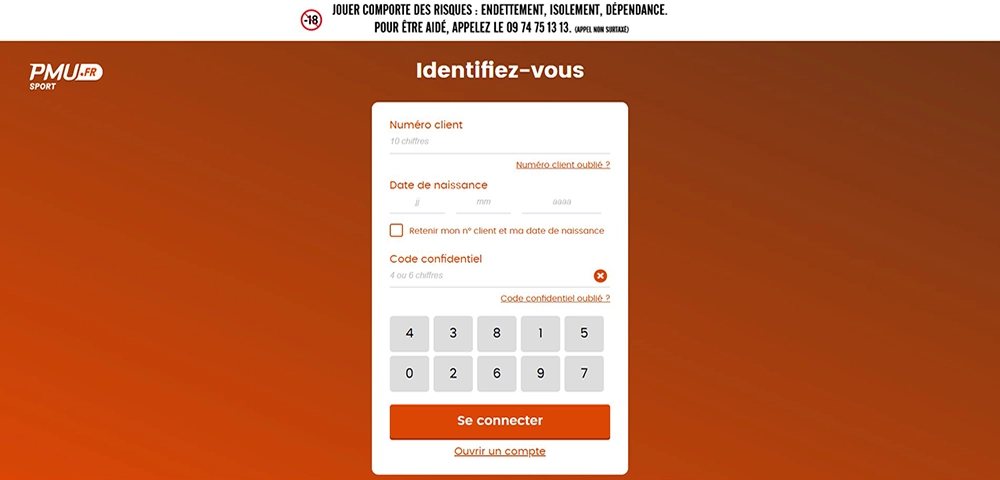 Page d'inscription à PMU Sports
