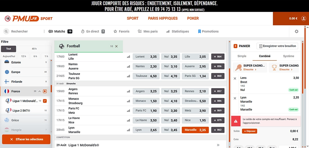 Page des paris PMU Sports