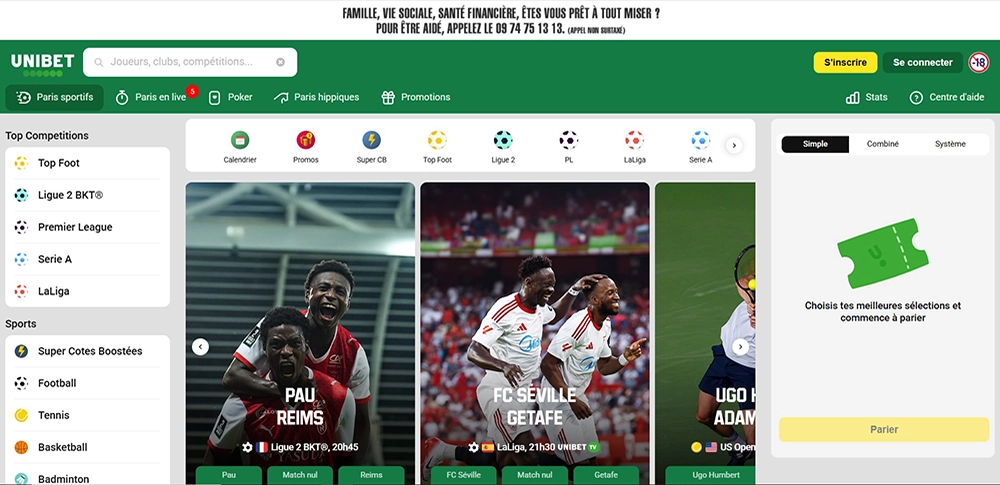 Page d'accueil Unibet Sports