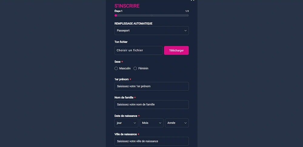 Page d'inscription Vbet Sport