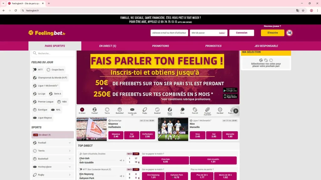 Page d'accueil Feelingbet