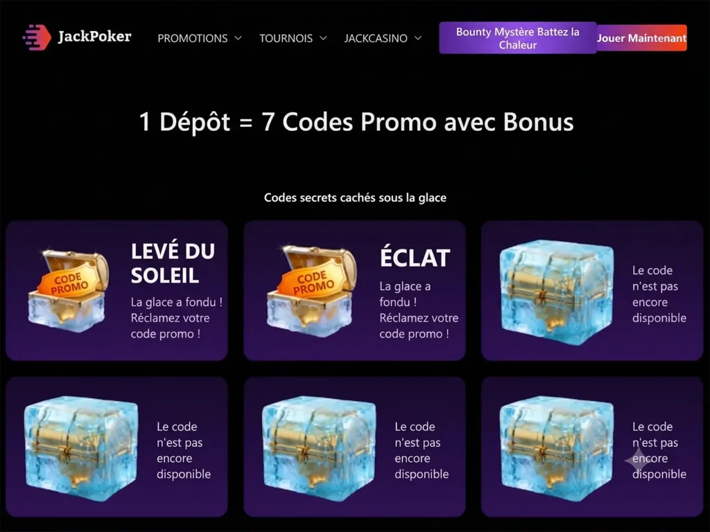 Un dépôt unique de 25 $ ou plus par semaine vous donne droit à 7 codes. Activez un code quotidiennement sur la page de la promotion pour recevoir un prix aléatoire.