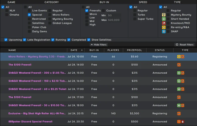 Freerolls qualificatifs pour les Sit&Go sur 888poker