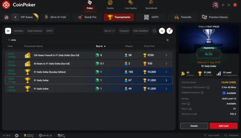 Programme du Daily Dollar sur CoinPoker