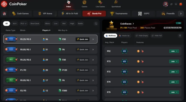 Bomb Pot Games sur CoinPoker