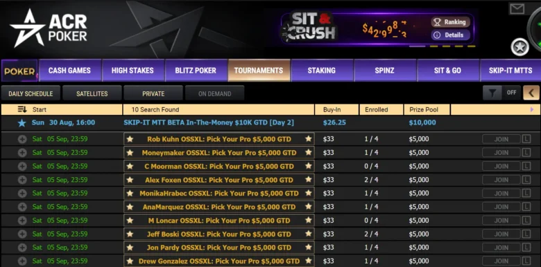 Pick Your Pro : jusqu'au 5/09, choisissez votre favori via le tournoi $33 Pick Your Pro $5K Gtd. Si votre Pro perd, les buy-ins (moins rake) vont au prize pool du vainqueur.