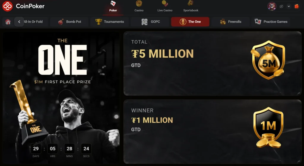 CoinPoker crée un onglet dédié à The One, son nouveau format Millionaire Maker sur la room crypto.