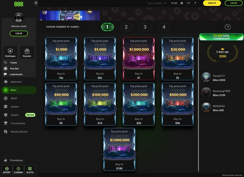 Programme des Blast sur 888poker