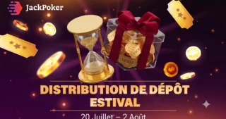 Fin juillet - début août 2026, JackPoker propose plusieurs recharges bonus. Des promos séparées attendent nouveaux et anciens joueurs.