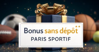 Bonus sans dépôt paris sportif illustré par une boîte cadeau et des ballons de sport